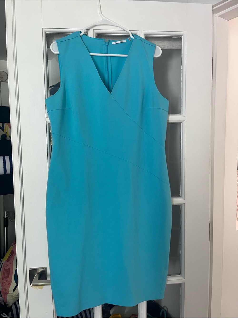 Tahari Sleeveless V-Neck Turquoise Sheath Dress